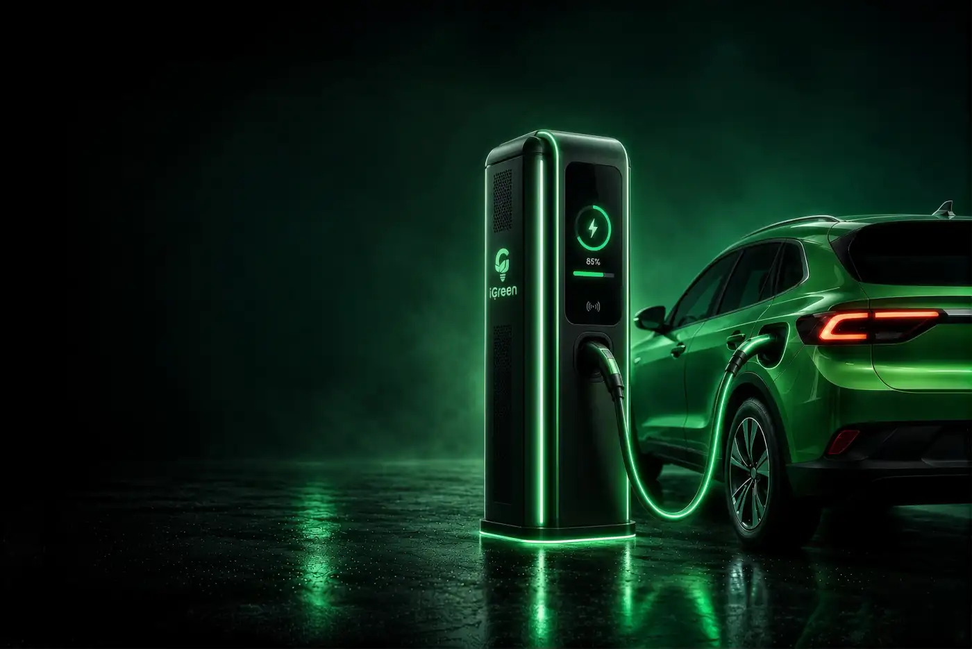 Veículo elétrico conectado a um eletroposto iGreen Mob